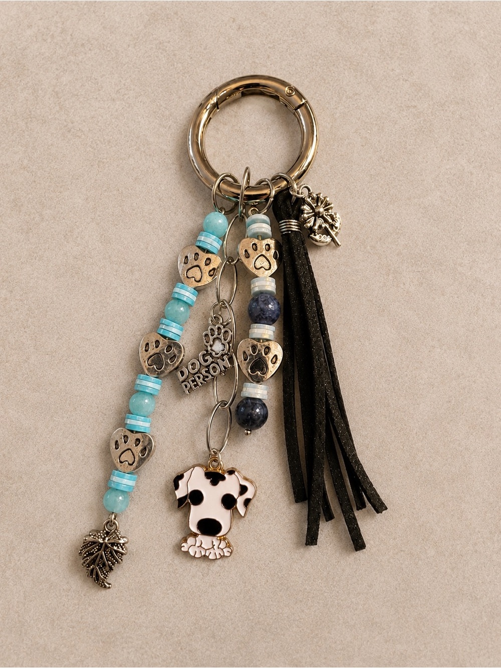 “Dog Person” Bag Charm/Key Ring with Dog Pendant, Silver Dog Paw Beads & More! - Picture 8 of 9
